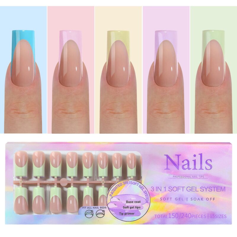 Capsules Pose américaine/ Gel X Tips Long square Mixed colors French