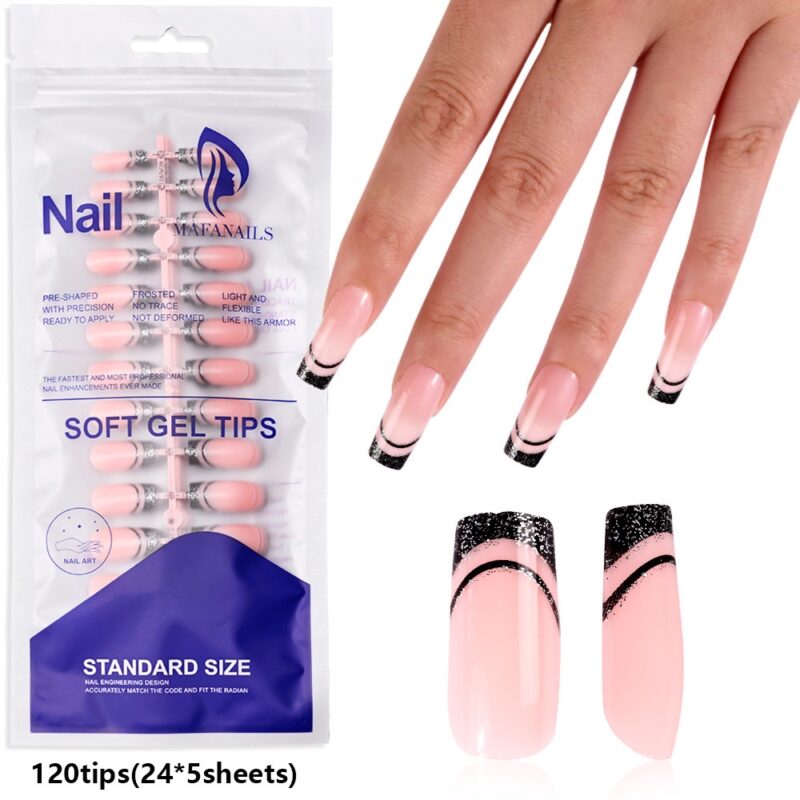 Mafana Softgel Tips Long Black Double French squared 120pcs