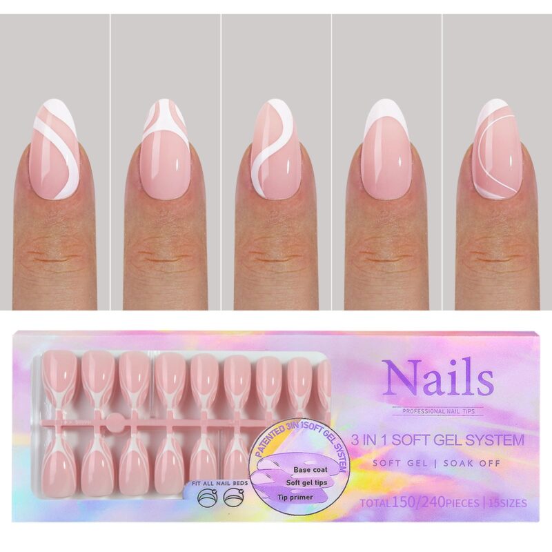 Gel X Tips Light Pink Almond White Lines