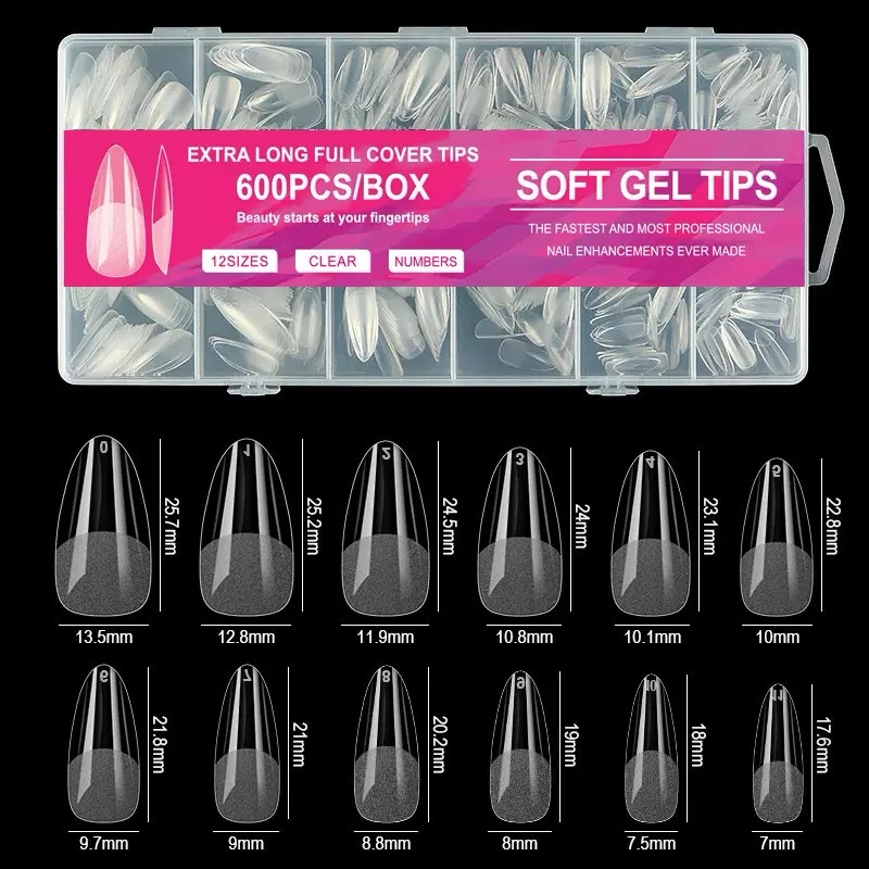 Extra Long Full Cover Tips 600Pcs Almond